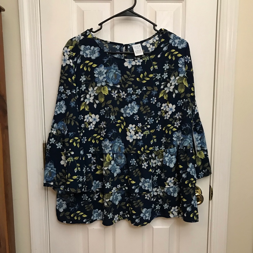 Fall Floral Navy Peplum Top Time and Tru Large